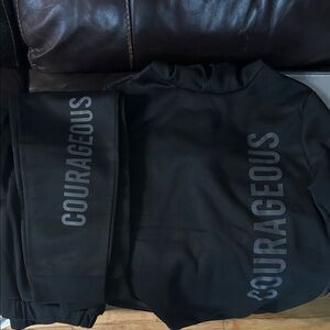 Men’s shirt and pants that say courageous 
Have free smoke free home